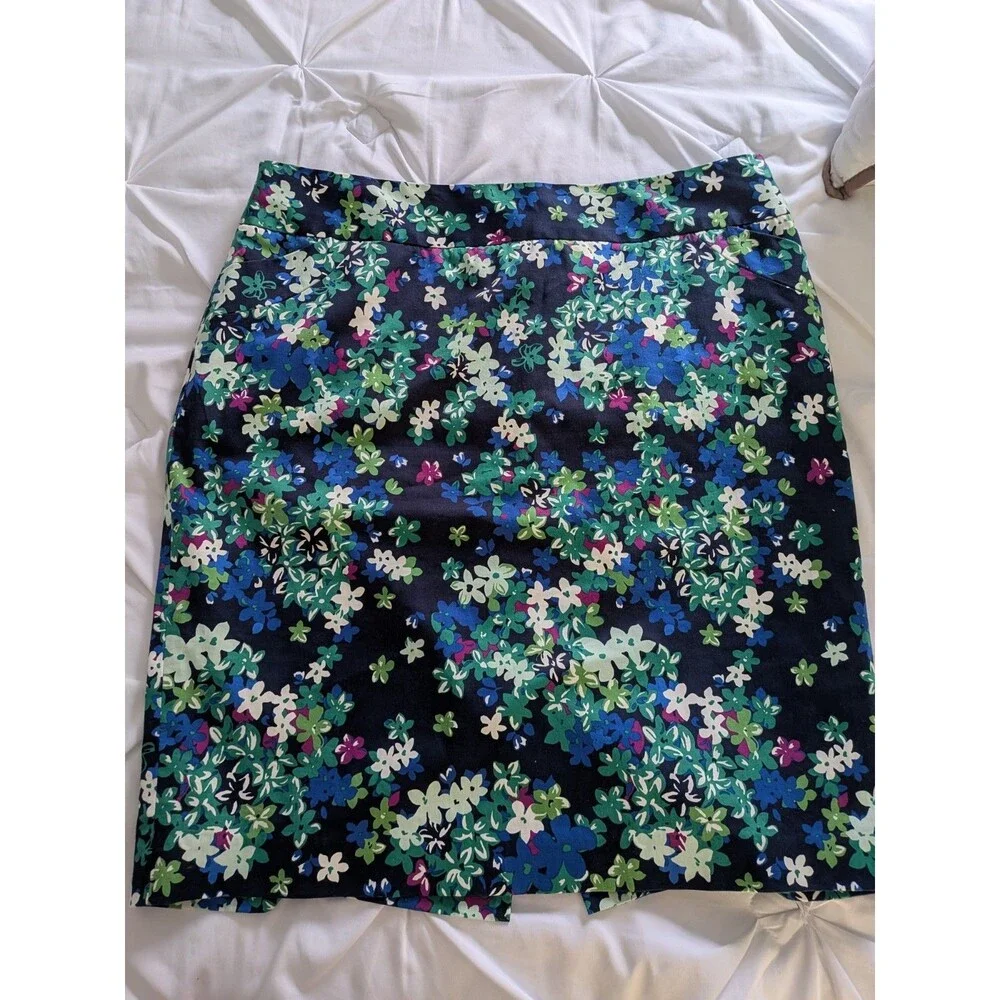 Charter Club Skirt Womens 18 Cottage Core Blue Green Bright Floral Pencil A-line